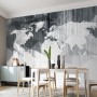 Monochrome Polygonal World Map with Abstract Lines Wallpaper Mural