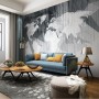 Monochrome Polygonal World Map with Abstract Lines Wallpaper Mural