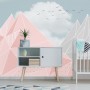 Pink Gray Polygonal Mountain Wallpaper Mural