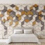 Yellow Gray Geometric Honeycomb Pattern Wallpaper Mural