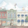 Kids Village Drawing with Cartoon Animals Wallpaper Mural