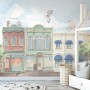 Kids Village Drawing with Cartoon Animals Wallpaper Mural