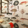 Vintage Style Aqua Fish Art Wallpaper Mural