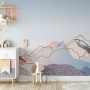 Colorful Mountain with Pink Sun Wallpaper Mural