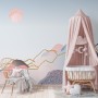 Colorful Mountain with Pink Sun Wallpaper Mural