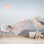 Colorful Mountain with Pink Sun Wallpaper Mural