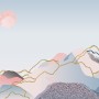 Colorful Mountain with Pink Sun Wallpaper Mural