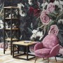 Colorful Floral with Dark Geometric Pattern Wallpaper Mural