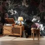 Colorful Floral with Dark Geometric Pattern Wallpaper Mural