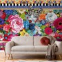 Bohemian Floral Wallpaper with Peony Dianthus Violet Wallpaper Mural