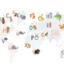 Kids Alphabet World Map with Cartoon Animals Wallpaper Mural