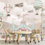 Kids Cartoon Circus with Hot Air Balloon Wallpaper Mural