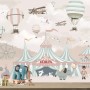 Kids Cartoon Circus with Hot Air Balloon Wallpaper Mural