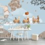 Elephant on Bicycle with Cute Animals Wallpaper Mural