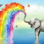 Kids Elephant with Watercolor Rainbow Wallpaper Mural