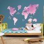 Kids Pink World Maps with Little Fishes Wall Decal Sticker