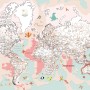 Pink Political World Map with Animals Wallpaper Mural