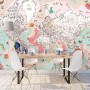 Pink Political World Map with Animals Wallpaper Mural