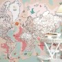 Pink Political World Map with Animals Wallpaper Mural