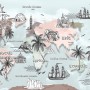 Kids World Map with Charcoal Famous Landmarks Wallpaper Mural