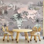 Kids World Map with Charcoal Famous Landmarks Wallpaper Mural