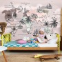 Kids World Map with Charcoal Famous Landmarks Wallpaper Mural