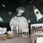 Kids Space Dog with Moon and Rockets Wallpaper Mural