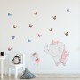 Kids Pink Ballerine Elephant and Bunny with Little Butterflies Wall Decal Sticker