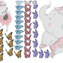 Kids Pink Ballerine Elephant and Bunny with Little Butterflies Wall Decal Sticker