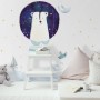 Kids Cute White Bear with Watercolor Moon and Yellow Stars Wall Decal Sticker