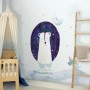 Kids Cute White Bear with Watercolor Moon and Yellow Stars Wall Decal Sticker