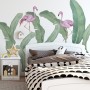 Kids Pink Flamingo and Green Banana Leaves Wall Decal Sticker