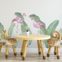 Kids Pink Flamingo and Green Banana Leaves Wall Decal Sticker