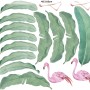 Kids Pink Flamingo and Green Banana Leaves Wall Decal Sticker