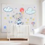 Kids Flying Cute Bear and Colorful Stars in the Cartoon Sky Wall Decal Sticker