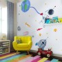 Kids Watercolor Space with Astronaut and Earth Wall Decal Sticker