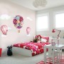 Colorful Floral Bouqet Hot Air Balloon and Pink Clouds Wall Decal Sticker