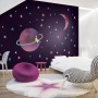 Colorful Space with Cute Little Girl on the Saturn Rings and Pink Moon Wall Decal Sticker