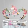 Kids Pink Unicorn with Colorful Florals Wall Decal Sticker