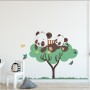 Panda and Her Cubs on the Tree with Butterfly and Birds Wall Decal Sticker