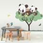 Panda and Her Cubs on the Tree with Butterfly and Birds Wall Decal Sticker