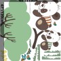 Panda and Her Cubs on the Tree with Butterfly and Birds Wall Decal Sticker