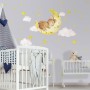 Kids Cute Mouse on the Crescent Moon and Watercolor Yellow Stars Wall Decal Sticker