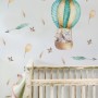 Kids Watercolor Hot Air Balloon with Animals and Colorful Feathers Wall Decal Sticker