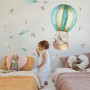 Kids Watercolor Hot Air Balloon with Animals and Colorful Feathers Wall Decal Sticker