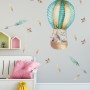 Kids Watercolor Hot Air Balloon with Animals and Colorful Feathers Wall Decal Sticker