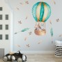Kids Watercolor Hot Air Balloon with Animals and Colorful Feathers Wall Decal Sticker