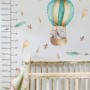 Kids Watercolor Hot Air Balloon with Animals and Colorful Feathers Wall Decal Sticker