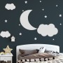 Nursery White Crescent Moon with Clouds Wall Decal Sticker
