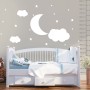 Nursery White Crescent Moon with Clouds Wall Decal Sticker